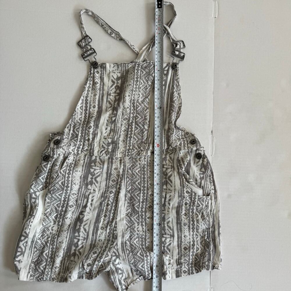 Linen Large Gray White Boho tribal overall jumper romper shorts playsuit Cali - Picture 5 of 12